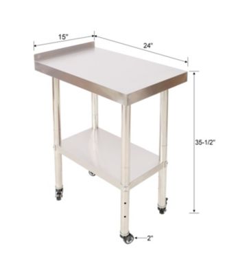 Stainless Steel Prep Table 24x15, Backsplash, Casters