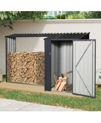 Outdoor Steel Firewood Rack & Storage Shed - Black