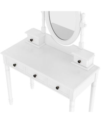 Streamdale Vanity Desk with Adjustable Mirror, Cushioned Stool & 5 Drawers - White