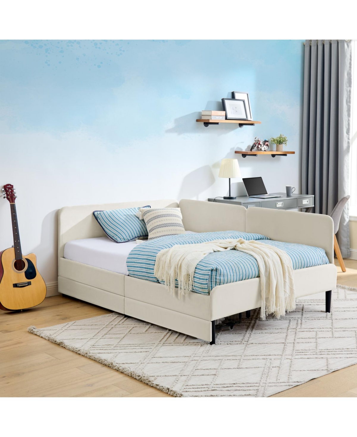 Streamdale Furniture Upholstered Platform Bed Frame w/ 2 Drawers, Adjustable Velvet