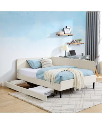 Upholstered Platform Bed Frame w/ 2 Drawers, Adjustable Velvet