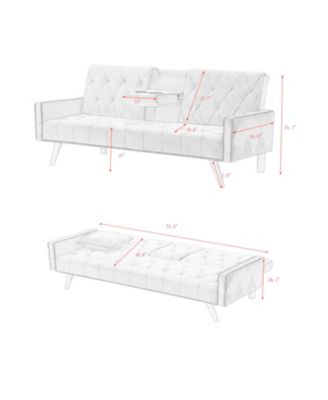 Pink Velvet Sofa Bed with Nailhead Trim & Cup Holders