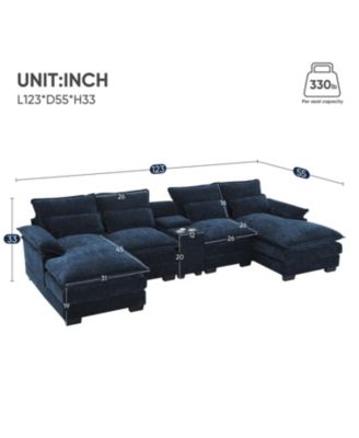 Modern U-Shaped Sectional Sofa with Console, USB, Chenille Cloud Couch