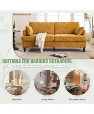 Modern Chenille 2-Seater Sofa w/ LED, USB & Storage