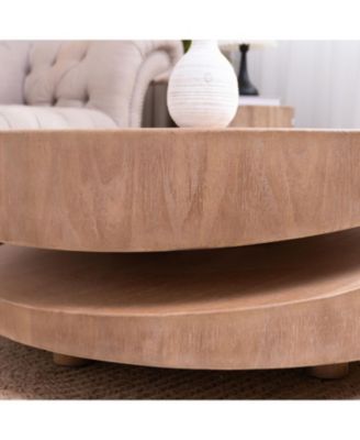 Modern Round Wood Coffee Table - Natural Finish