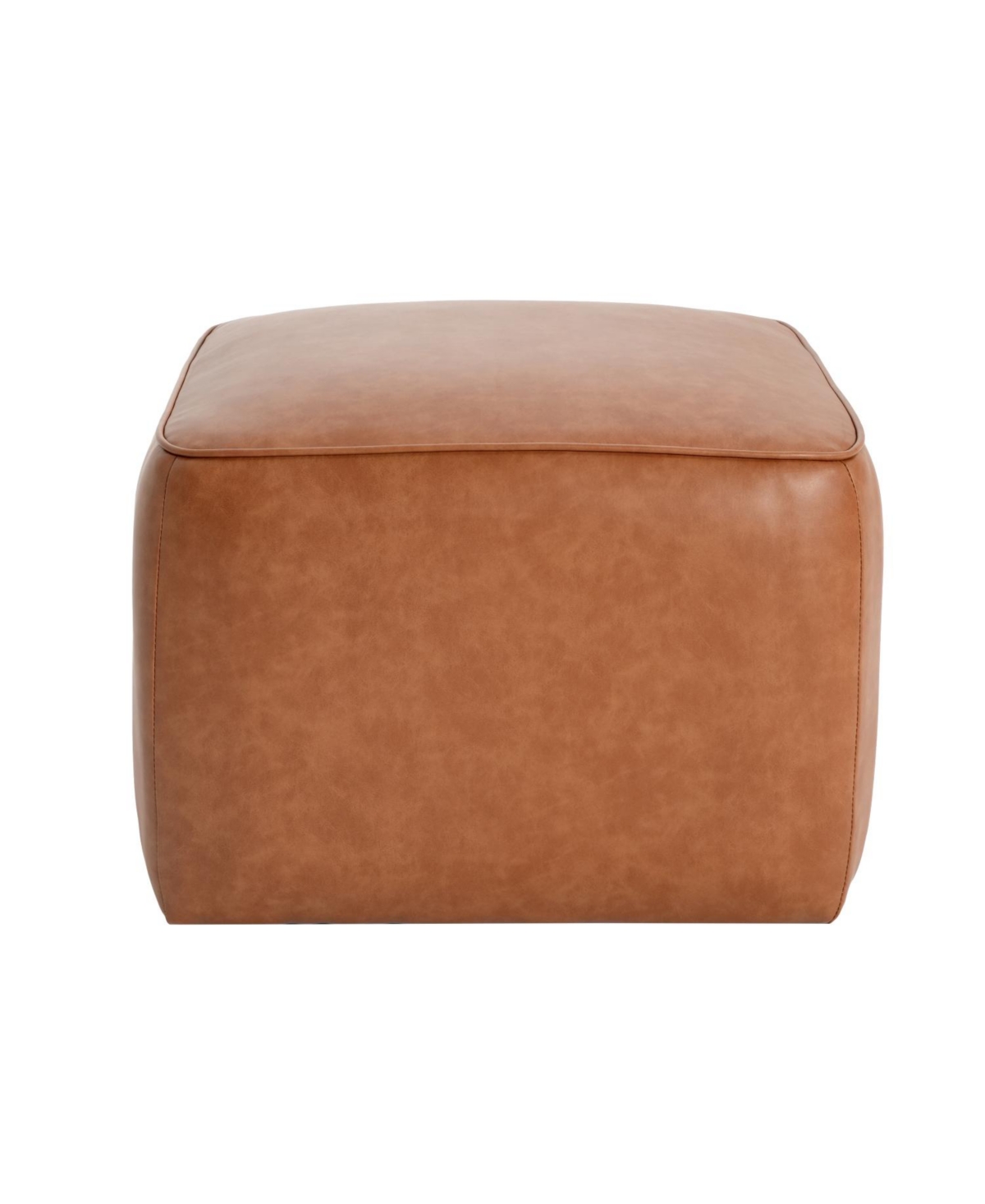 Streamdale Upholstered Square Pu Leather Ottoman, Tan