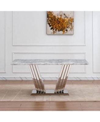 70" Faux Marble Dining Table, Mirrored Base (Silver/Grey)