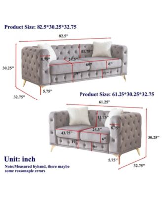 Velvet Sofa Set- 3+2 Seater, Wood Frame, Metal Legs, Cushions