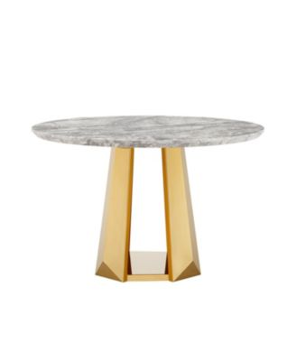 47" Round Faux Marble Dining Table, Gold Base