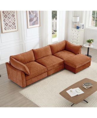 Streamdale L-Shaped Sectional Sofa Couch w/ Ottoman - Chenille Orange