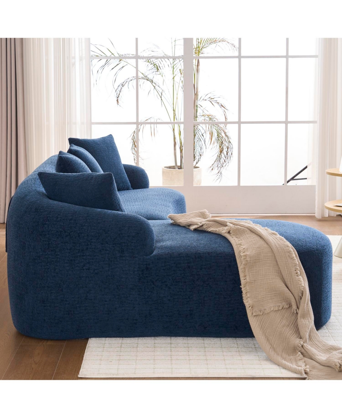 Streamdale Furniture Streamdale Navy Blue Chenille Sectional Sofa with Curved Chaise