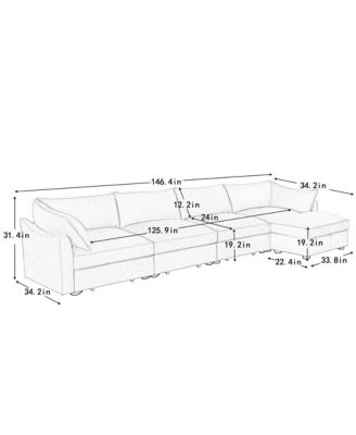 L-Shaped 4-Seat Sectional Sofa w/ Ottoman, Crescent Arms, Chenille Orange