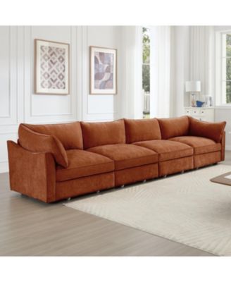 Orange Chenille Sofa Couch with Storage Drawers
