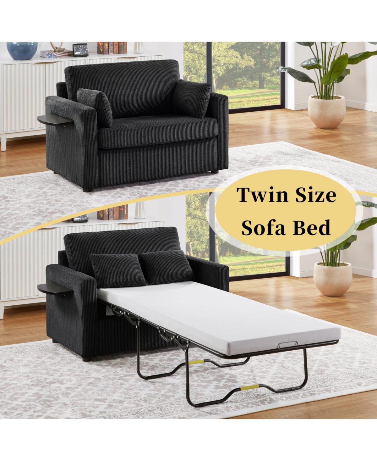 Streamdale Furniture Sofa Bed Sleeper with Foldable Table, Usb Ports