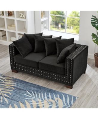  Modern Velvet Loveseat Sofa - Black