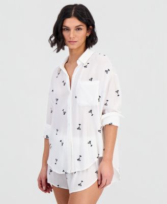 Women's Martini Embroidery Button-Down Swim Shirt