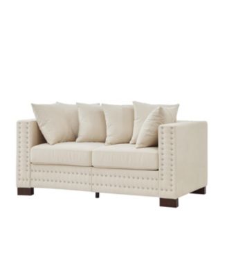 Modern Velvet Loveseat with Silver Nails - Apricot