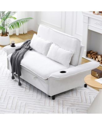  Beige Striped Sofa Bed - Adjustable Arms & Back - 65.74-inch