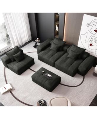 Modern Oversized Chenille Sectional Sofa with 6 Pillows, Black