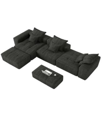 Modern Oversized Chenille Sectional Sofa with 6 Pillows, Black