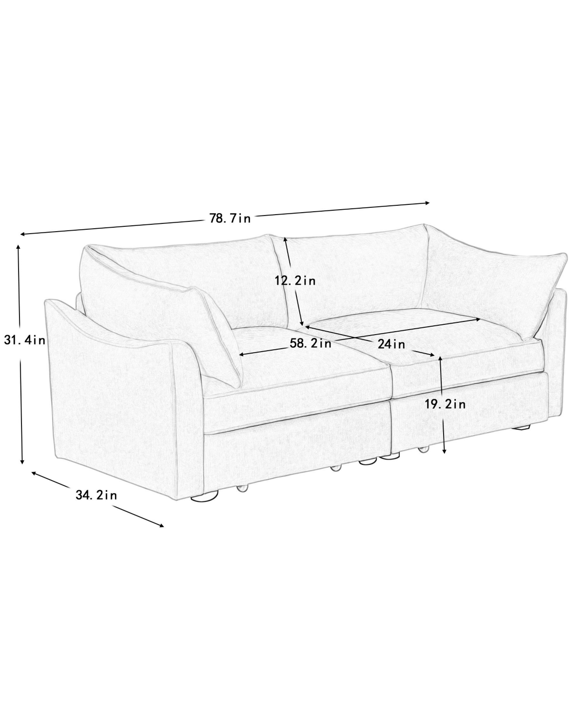 Streamdale Furniture 2-Seater Sofa w/ Pull-Out Storage, Crescent Arms, Chenille Gray
