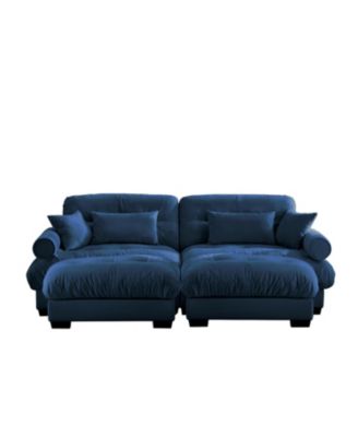 Velvet 2-Seater Sofa with Ottoman, Bolsters, Pillows - Reading Room