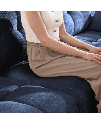 Blue Chenille 3-Seater Sofa Set with Ottoman and Pillows