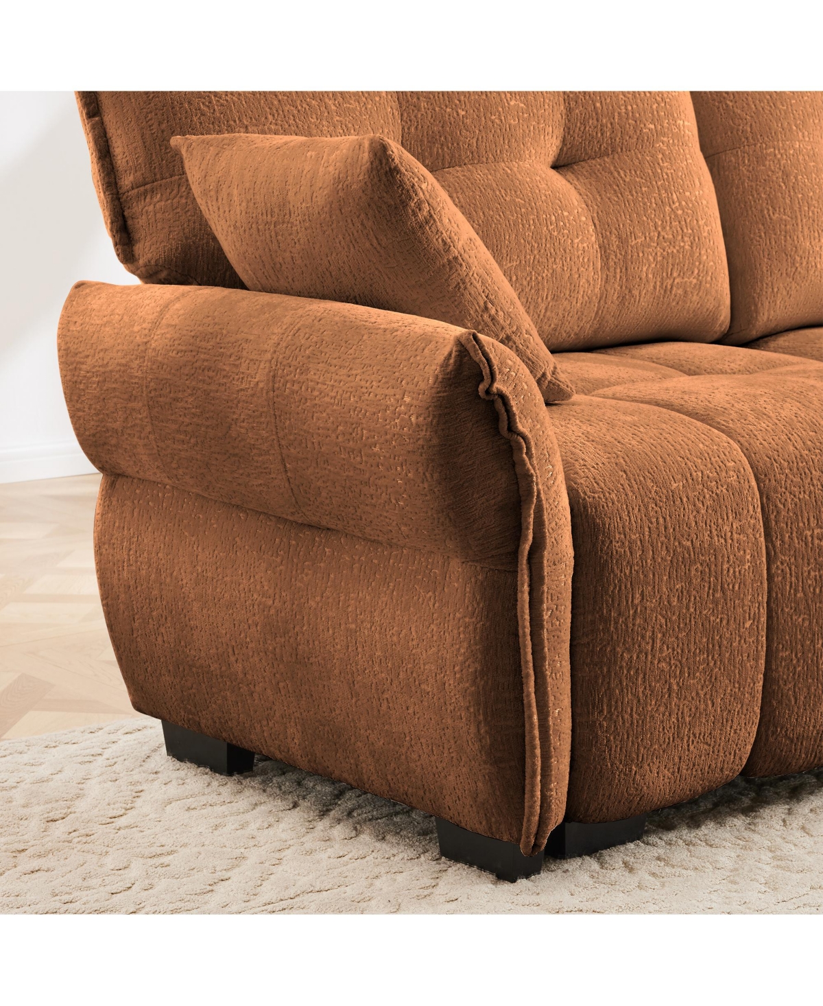 Streamdale Burnt Orange 3-Seater Chenille Sofa Set with Ottomans & Pillows