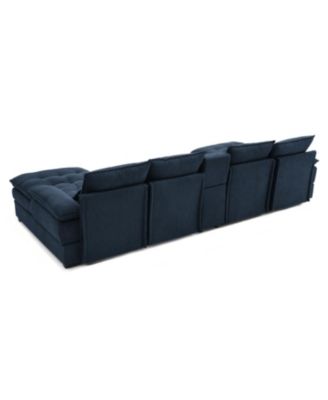 130" U-Shaped Sofa with Console, Cupholders, Sleeper & Chaise (Blue)