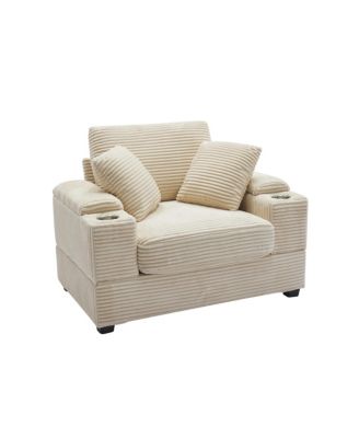 Corduroy Chaise Lounge Sofa w/ Ottoman, Storage & Cupholders