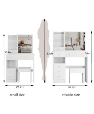 3-Piece Wood Vanity Table Set with Mirror, Stool & Storage