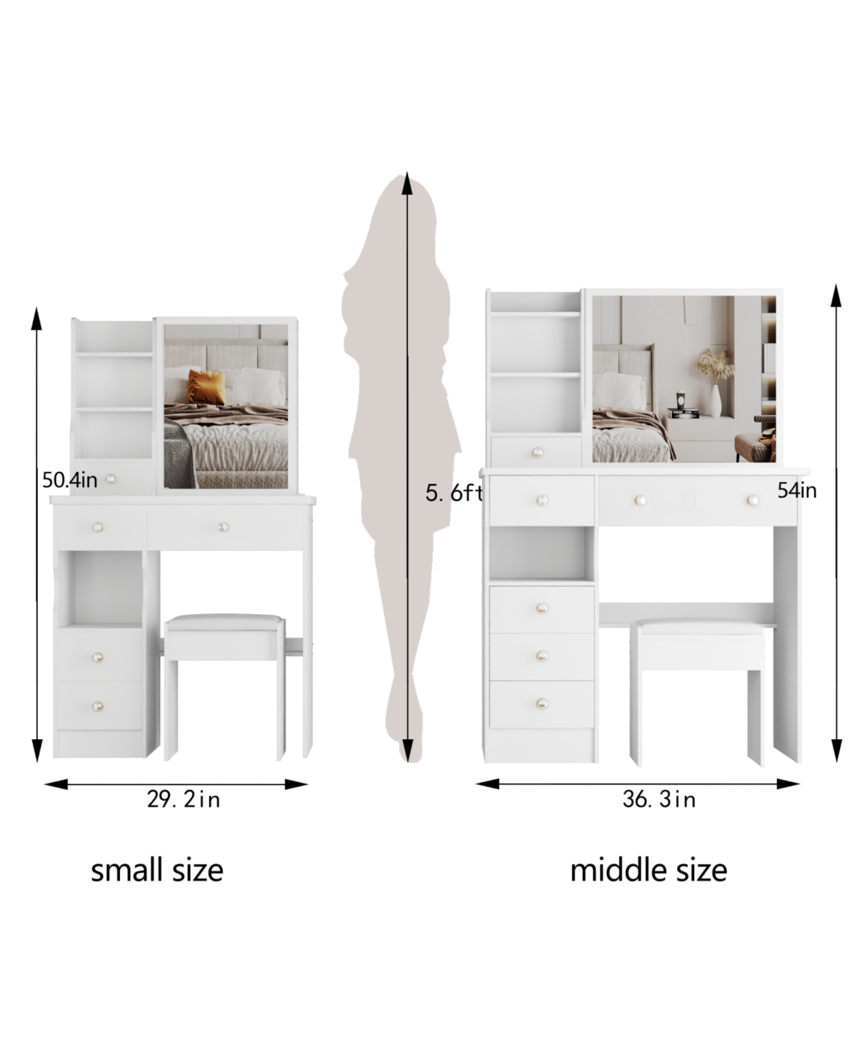 Streamdale Furniture 3-Piece Wood Vanity Table Set with Mirror, Stool & Storage