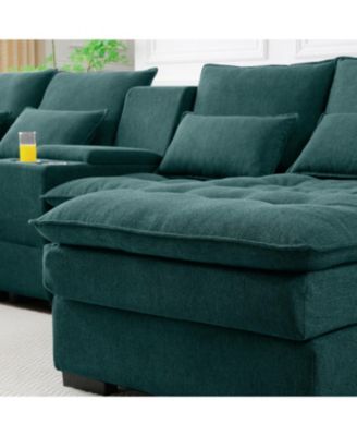 130" U-Shaped Sofa with Console, Cupholders, Sleeper & Chaise