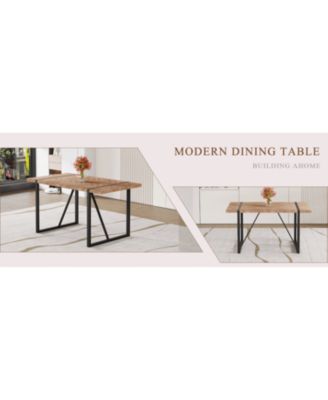 Minimalist Retro Dining Table - Textured Top, Black Metal Legs