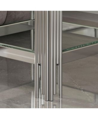 Modern Tempered Glass Top End table with Silver Stainless Steel Frame