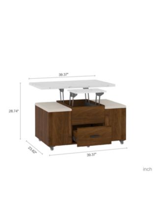 Lift-Top Coffee Table with 4 Stools, Hidden Storage & Drawers