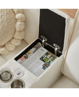 120" Corduroy Sectional Sofa Bed w/Storage, Cup Holders