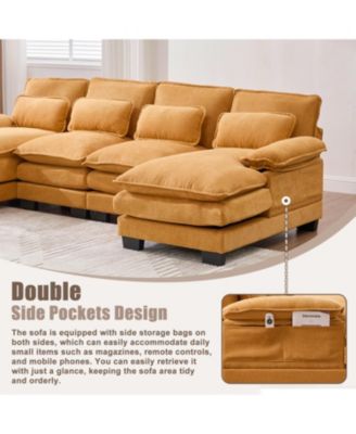U Shaped Cloud Couch, 110" Chenille Sectional Sofa with Double Chaise