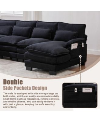 U Shaped Cloud Couch, 110" Chenille Sectional Sofa with Double Chaise