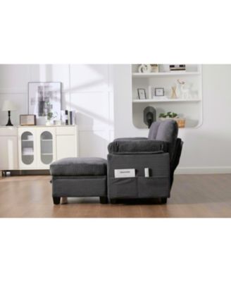 L-Shape Corduroy Sofa- 4-Seater, USB, Storage, Console & Ottoman