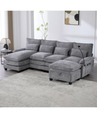 106" U-Shape Sectional Sofa Cloud Couch, Chenille, Ottoman & Pillows
