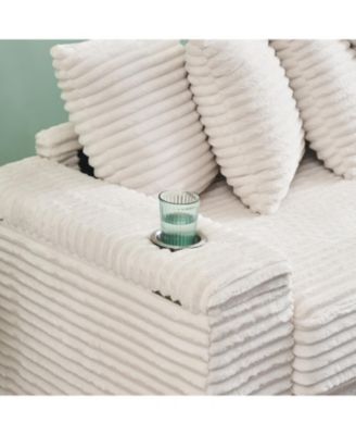 Beige Corduroy Sofa w/ Cupholders, Lockers, Reversible Chaise