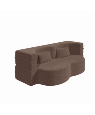 Teddy Fabric Foam Sleeper Sofa Bed with 2 Pillows - Brown