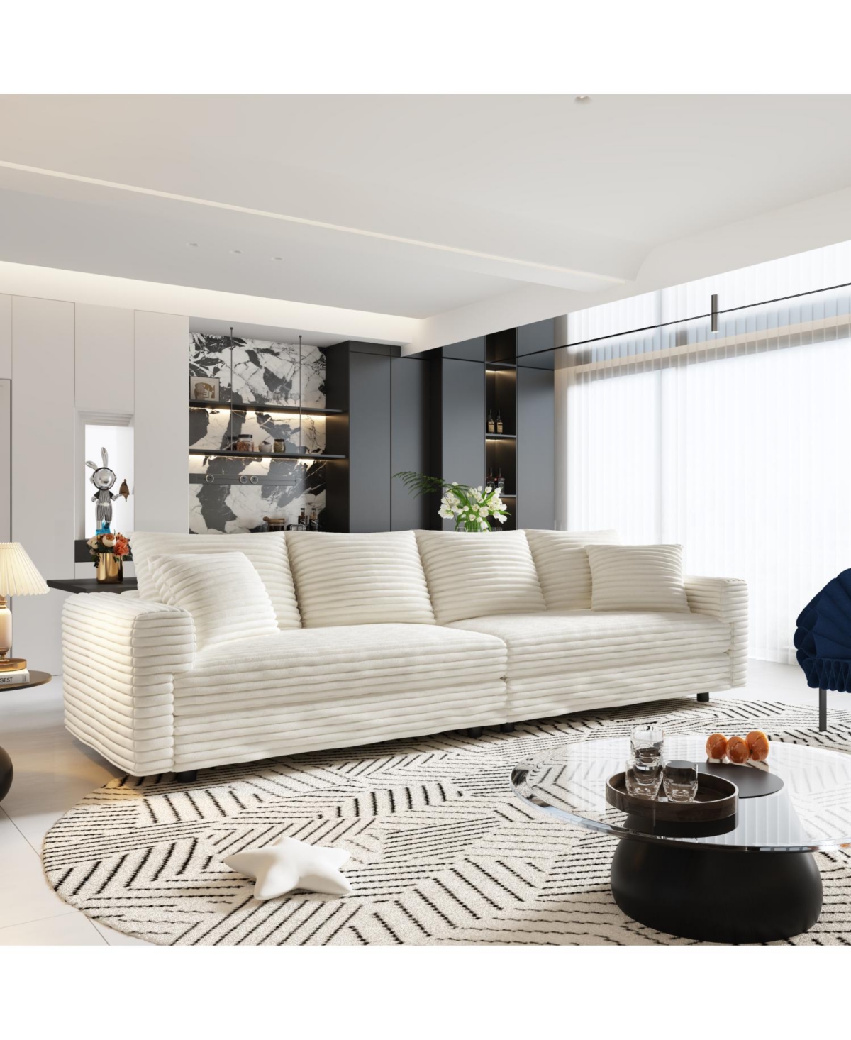 Streamdale Furniture Plush Corduroy 4-Seat Sofa with Ottoman - Beige