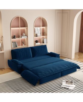 Queen Pull Out Sleeper Sofa Bed - 3-in-1 Convertible Velvet Loveseat, Blue