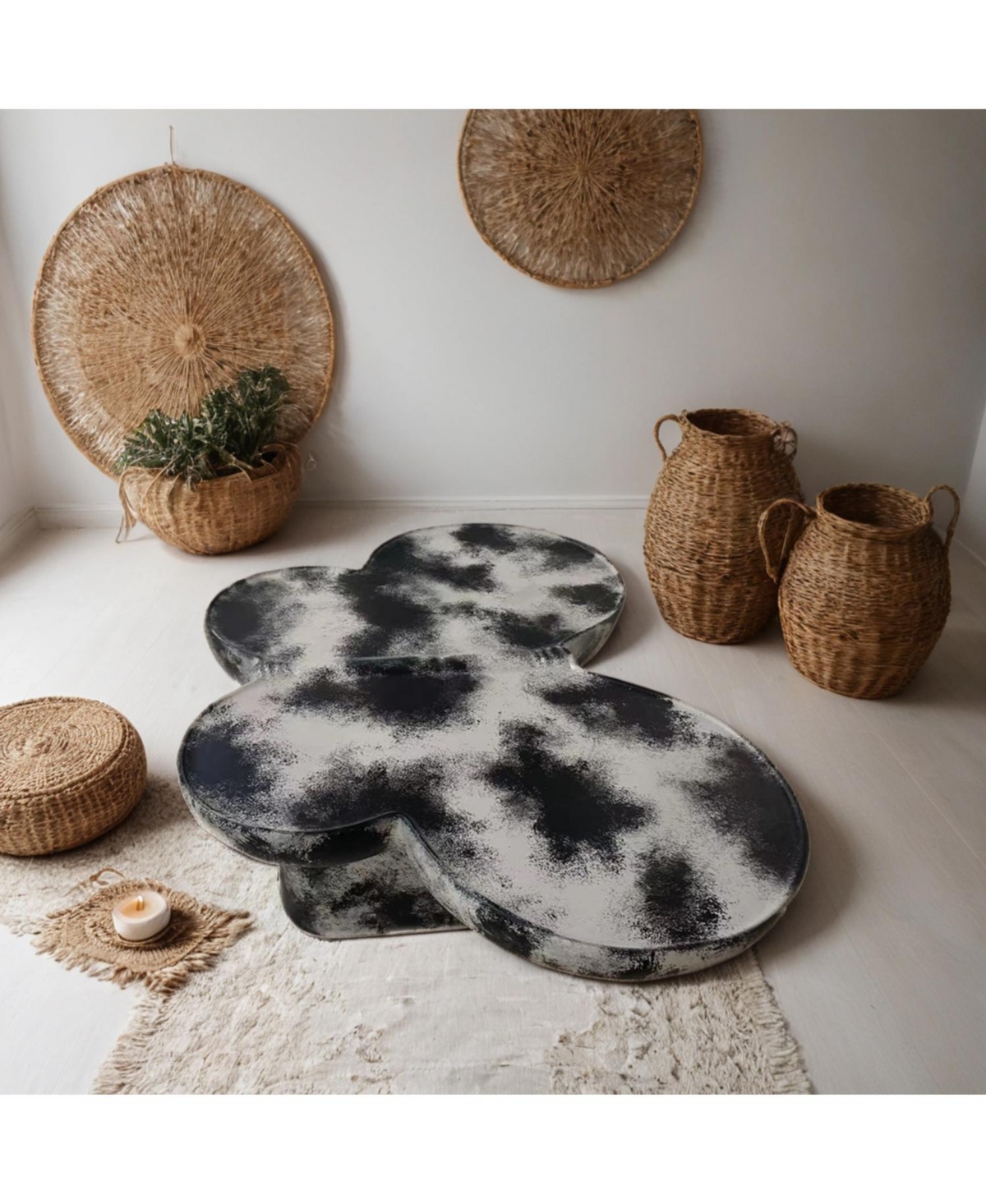 Streamdale Furniture Streamdale Black & Beige Limestone Style Coffee Table