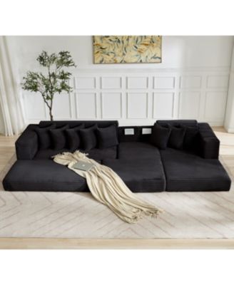 Streamdale Oversize Cloud Sectional Sofa Bed, L-Shape, 8 Pillows, Corduroy, Black (Right Facing)