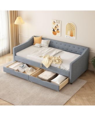 Twin Daybed with Drawers, Tufted Sofa Bed - Light Grey