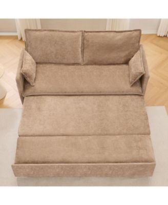 59.5" Chenille Sleeper Sofa Bed w/ Storage & USB Charging