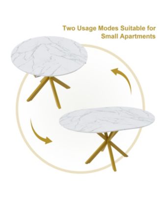 Round Extendable Dining Table, Carbon Steel Base (4-6 Seater)